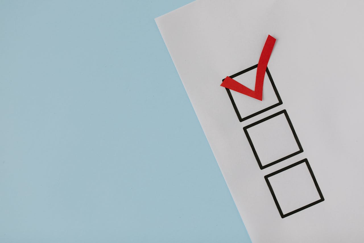 Symbolic triangle design with office supplies for Instagram content checklist.